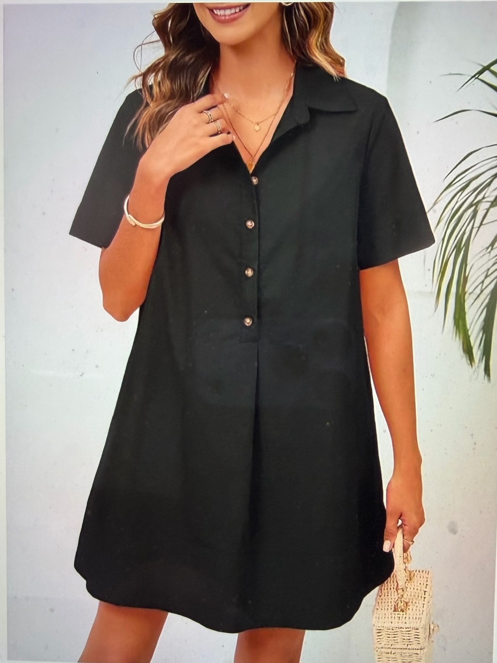 Black Shirt Button Oversized Short Sleeve Mini Dress